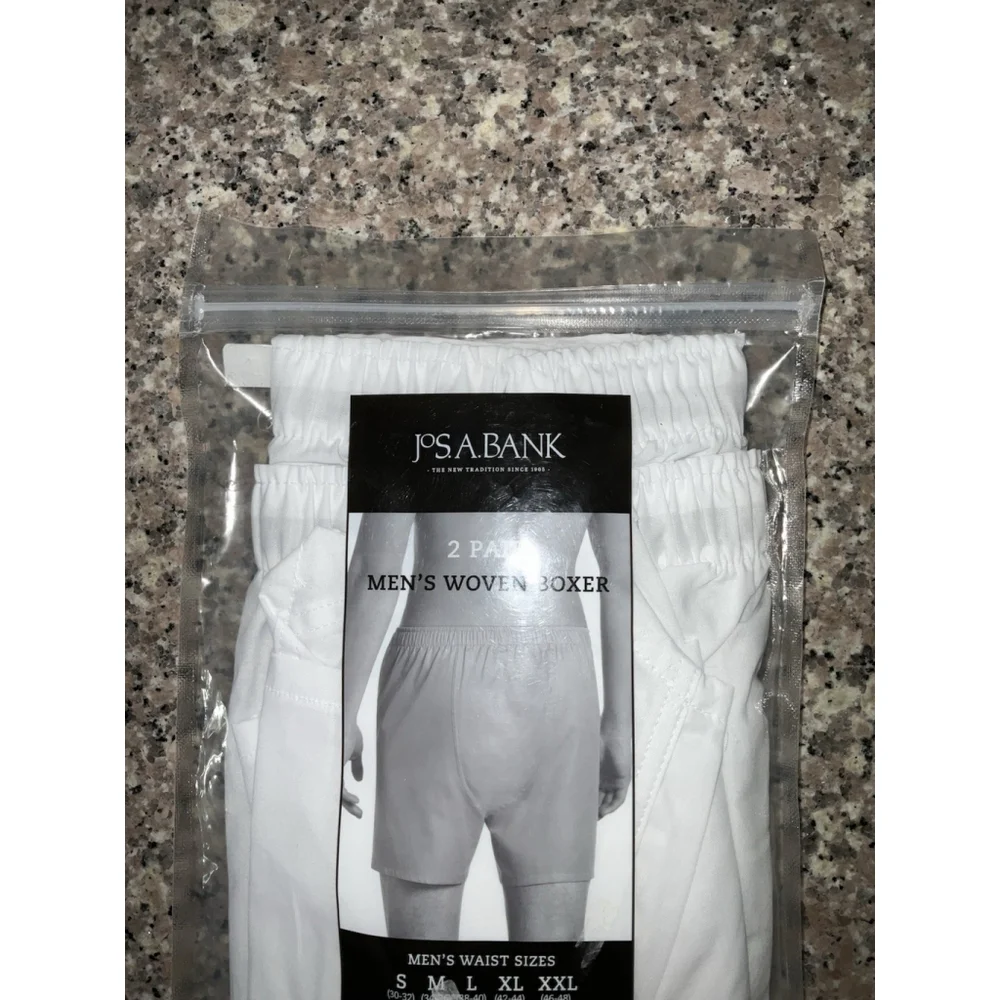 JosA Bank Small Mens Boxers Two Pair Plaid Cotton Boxer Short Underwear White‎